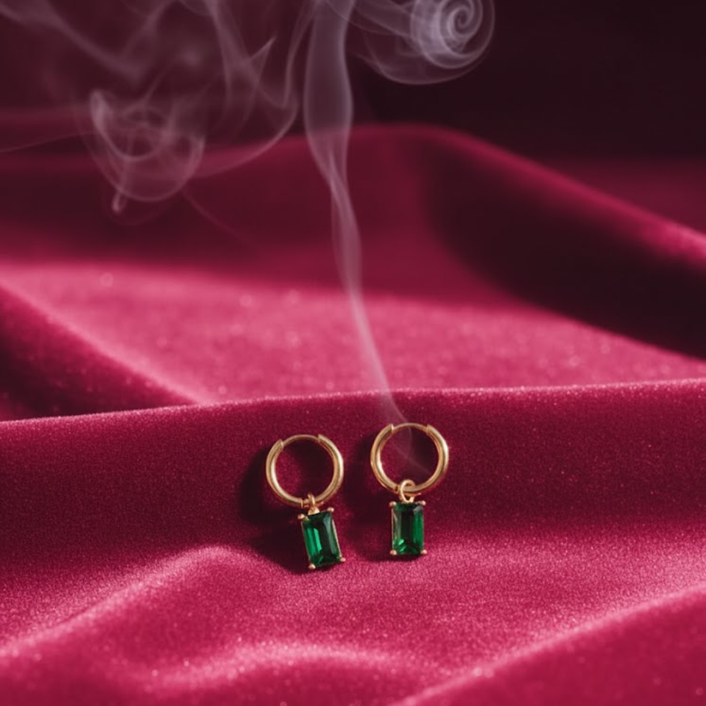 Emerald Green Charm Hoop Earrings – Anti Tarnish Finish