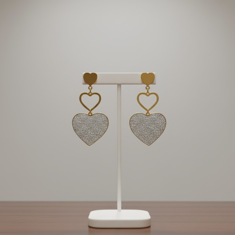 Heart Charm Dual Tone Earrings – Anti Tarnish by N J JEWELS