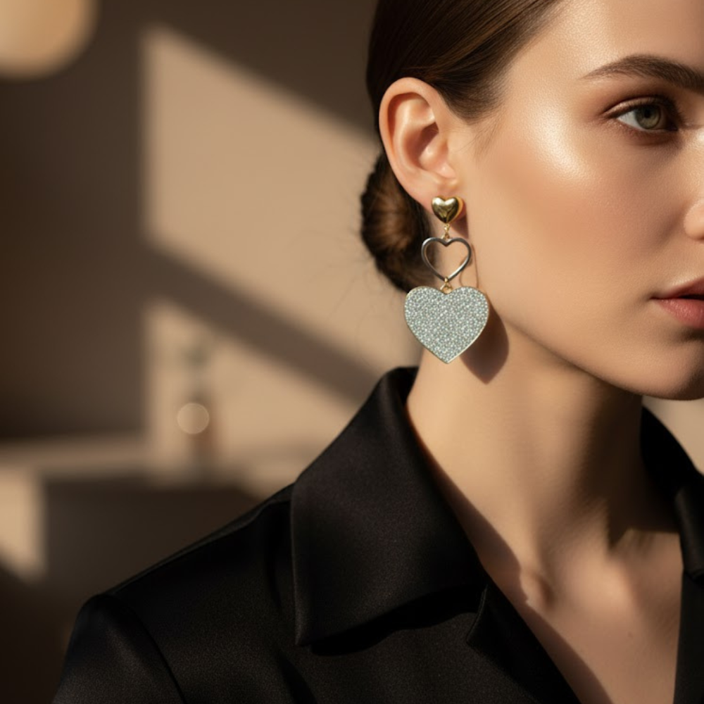 Heart Charm Dual Tone Earrings – Anti Tarnish by N J JEWELS - Image 2