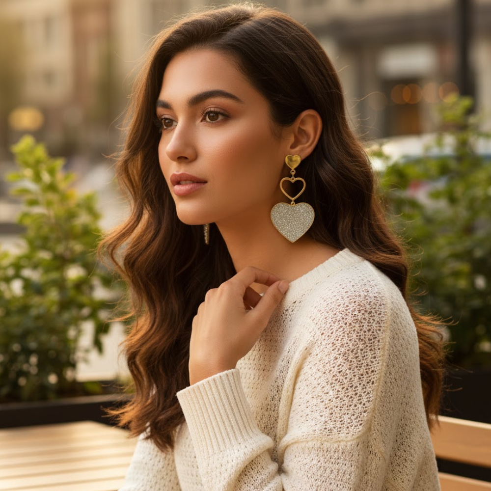 Heart Charm Dual Tone Earrings – Anti Tarnish by N J JEWELS - Image 3