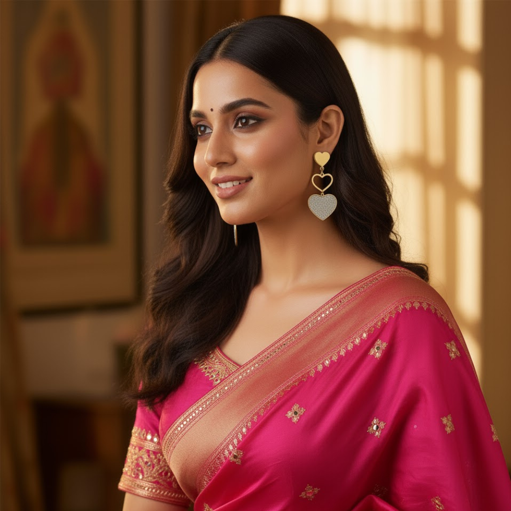 Heart Charm Dual Tone Earrings – Anti Tarnish by N J JEWELS - Image 4