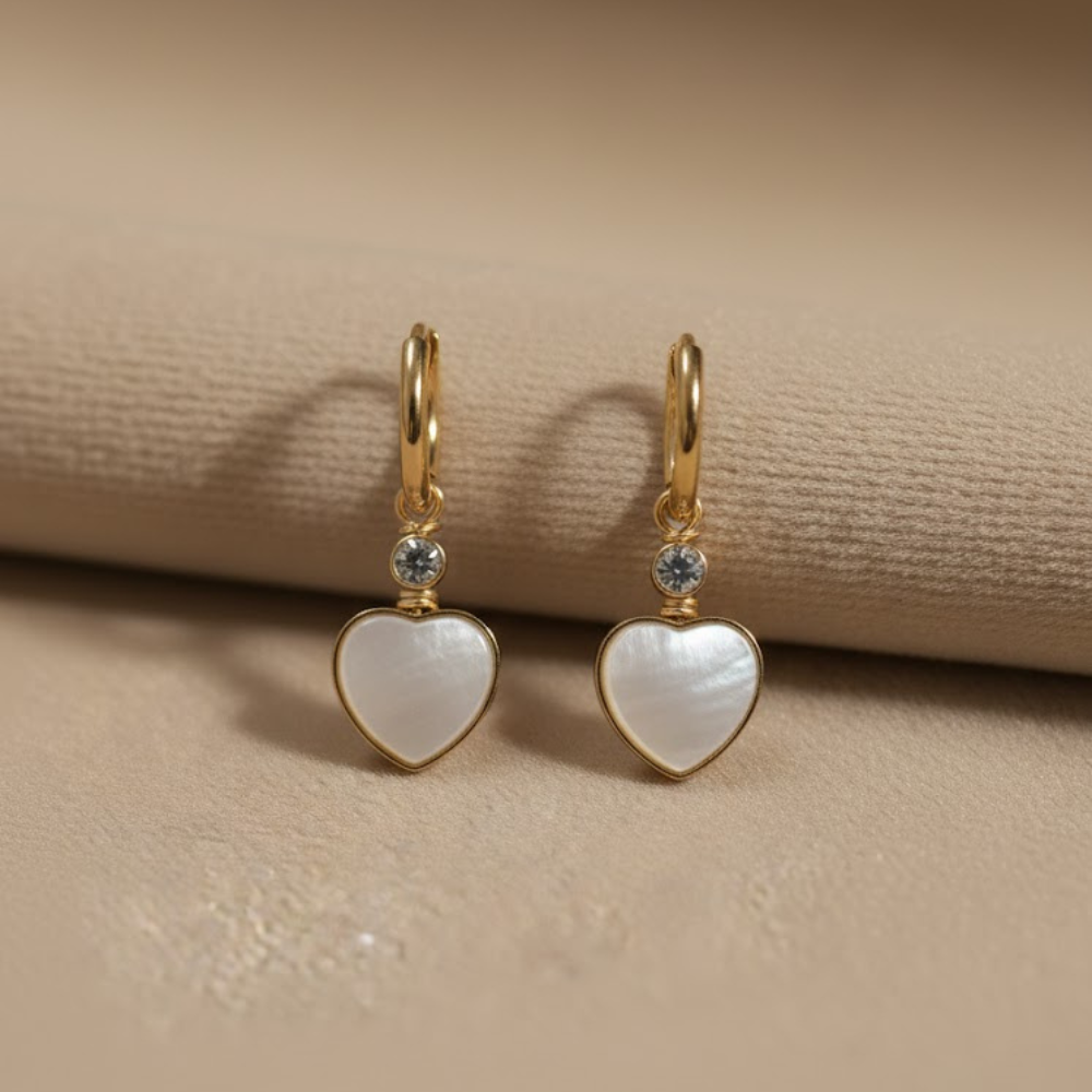 Golden Heart Pearl Drop Earrings – Anti Tarnish | N J JEWELS - Image 2