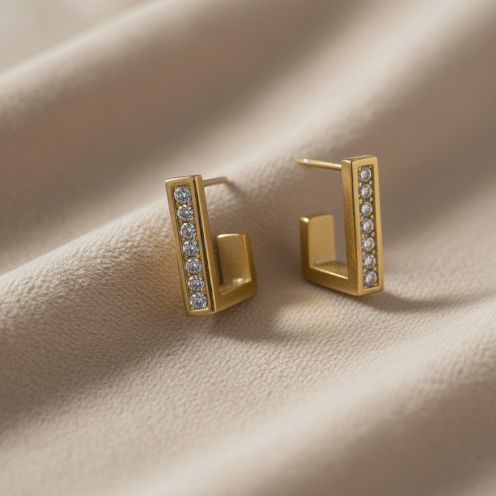 Heart Dangle Anti-Tarnish Gold Huggie Earrings - Image 2