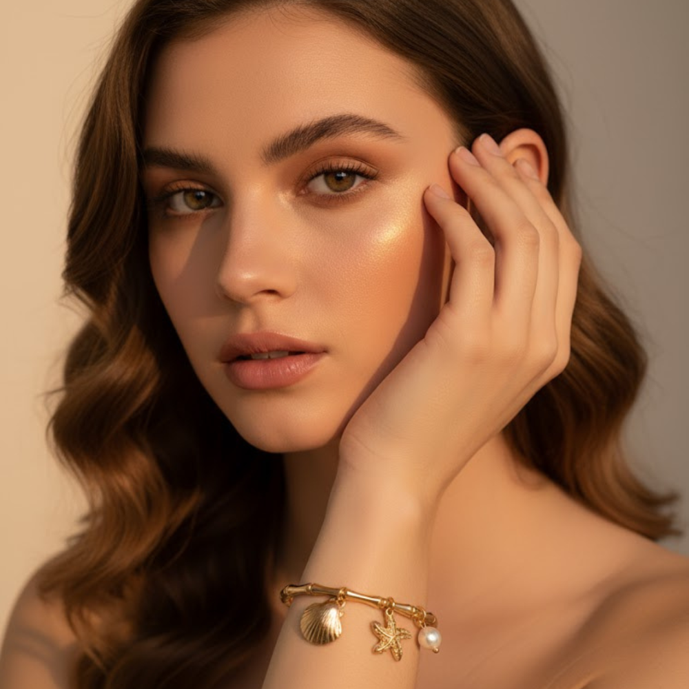 Golden Sea Charm Bracelet – Starfish, Shell & Pearl Design - Image 2