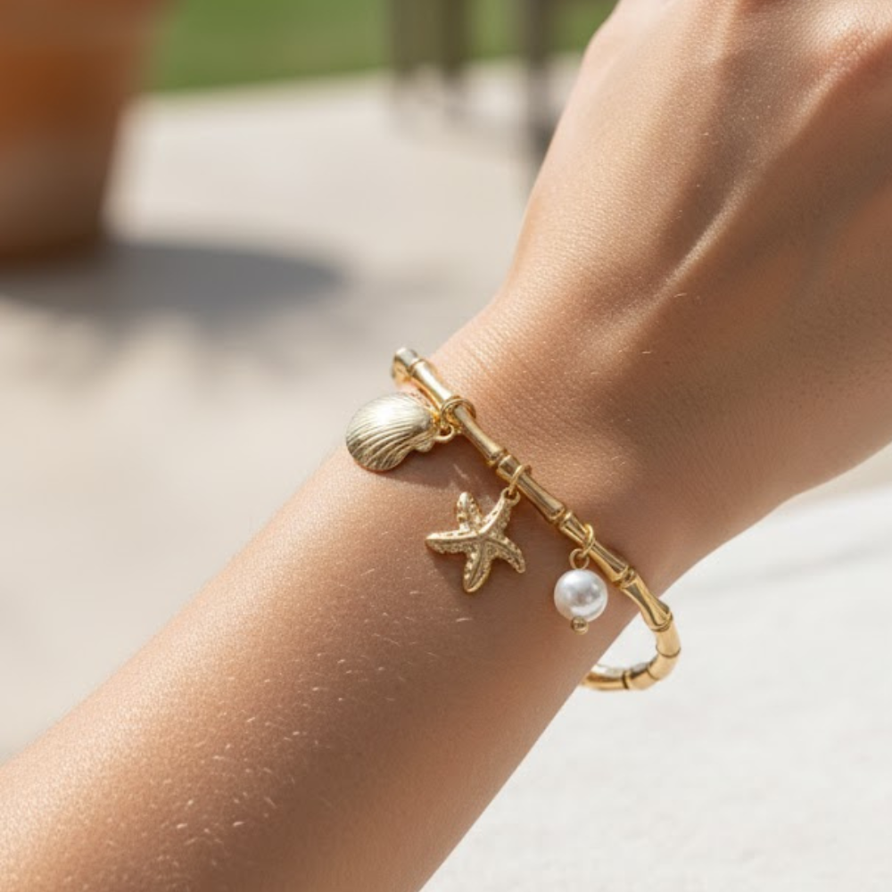 Golden Sea Charm Bracelet – Starfish, Shell & Pearl Design - Image 4