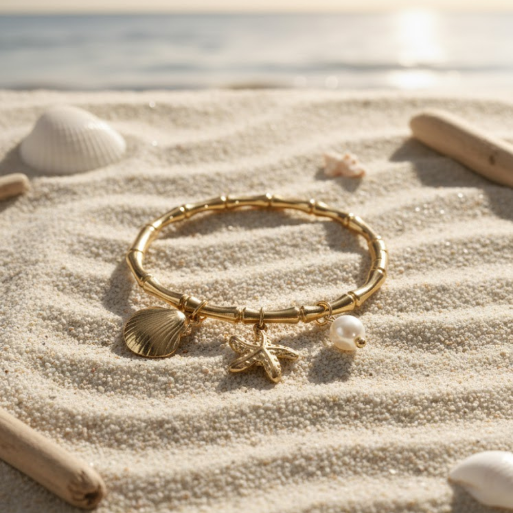 Golden Sea Charm Bracelet – Starfish, Shell & Pearl Design - Image 5