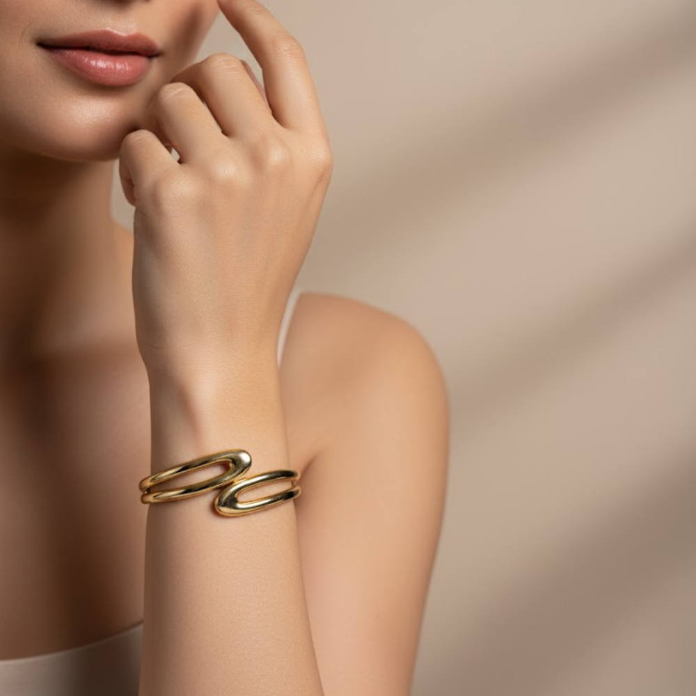 Dual-Tone Modern Open Cuff Bracelet for Women