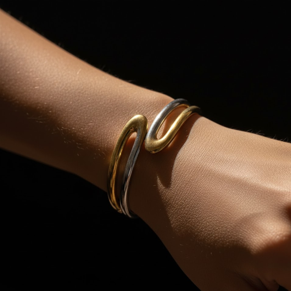 Dual-Tone Modern Open Cuff Bracelet for Women - Image 2