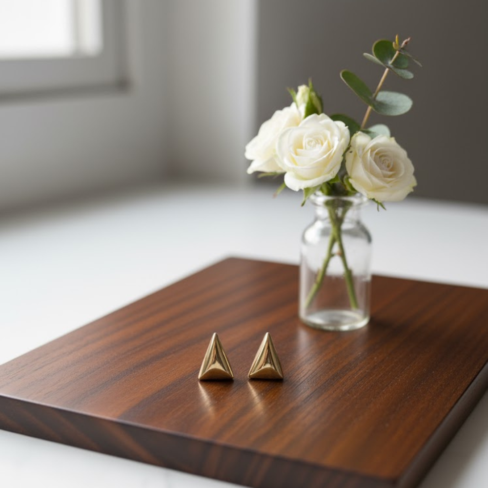 Golden Triangle Stud Earrings – Anti Tarnish Finish - Image 4