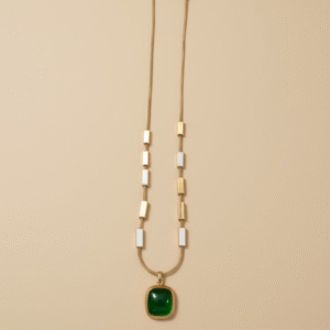 Elegant Green Stone Gold Chain Necklace