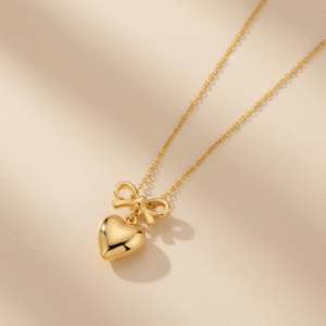 Charming Bow & Heart Gold Chain Necklace