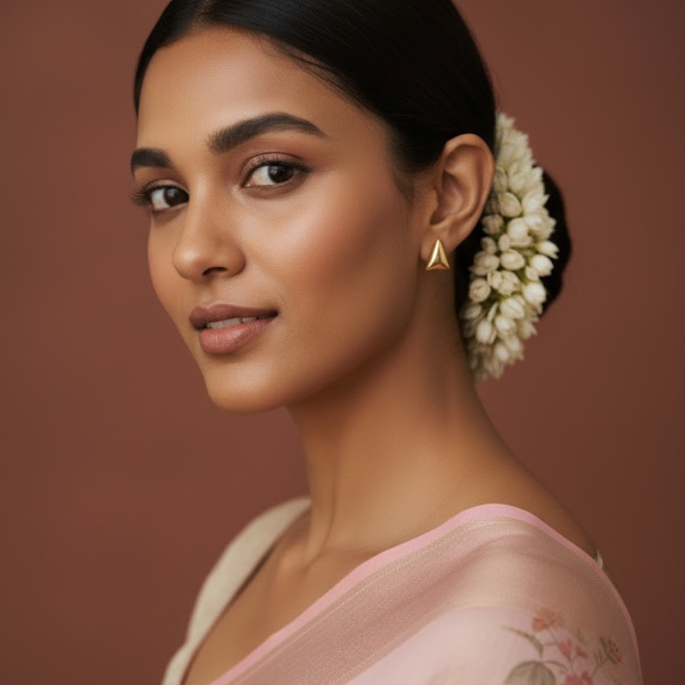 Golden Triangle Stud Earrings – Anti Tarnish Finish - Image 2