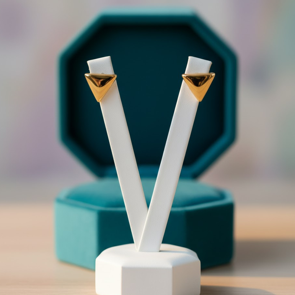 Golden Triangle Stud Earrings – Anti Tarnish Finish - Image 5