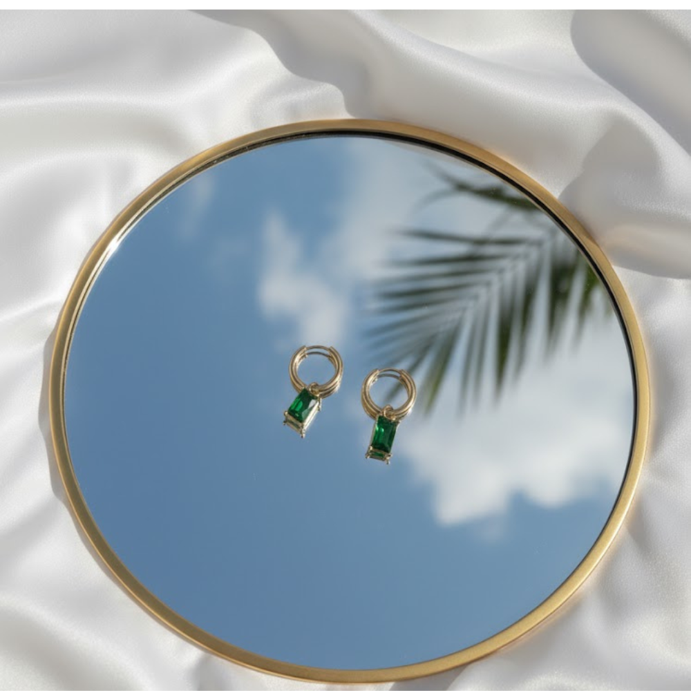 Emerald Green Charm Hoop Earrings – Anti Tarnish Finish - Image 3