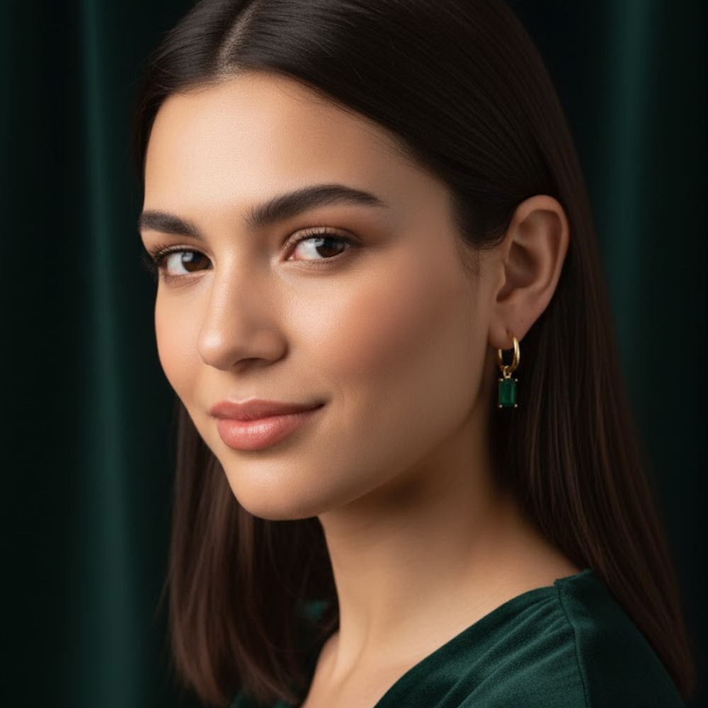 Emerald Green Charm Hoop Earrings – Anti Tarnish Finish - Image 2