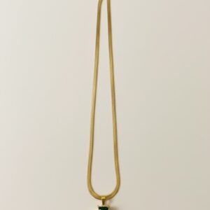 Elegant Rectangular Green Stone Gold Chain Necklace